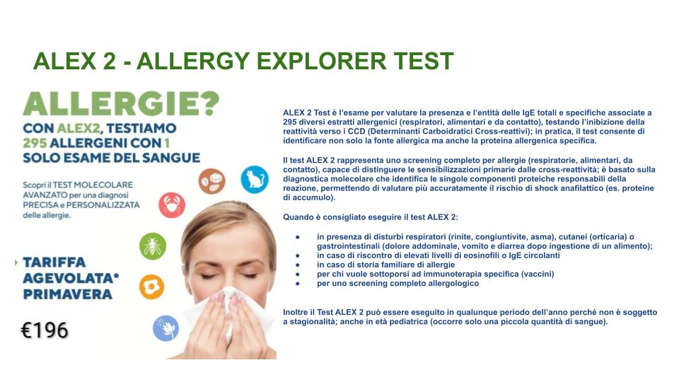 ALEX 2 Test per le allergie respiratorie e rinite allergica, allergie da contatto ed alimentari